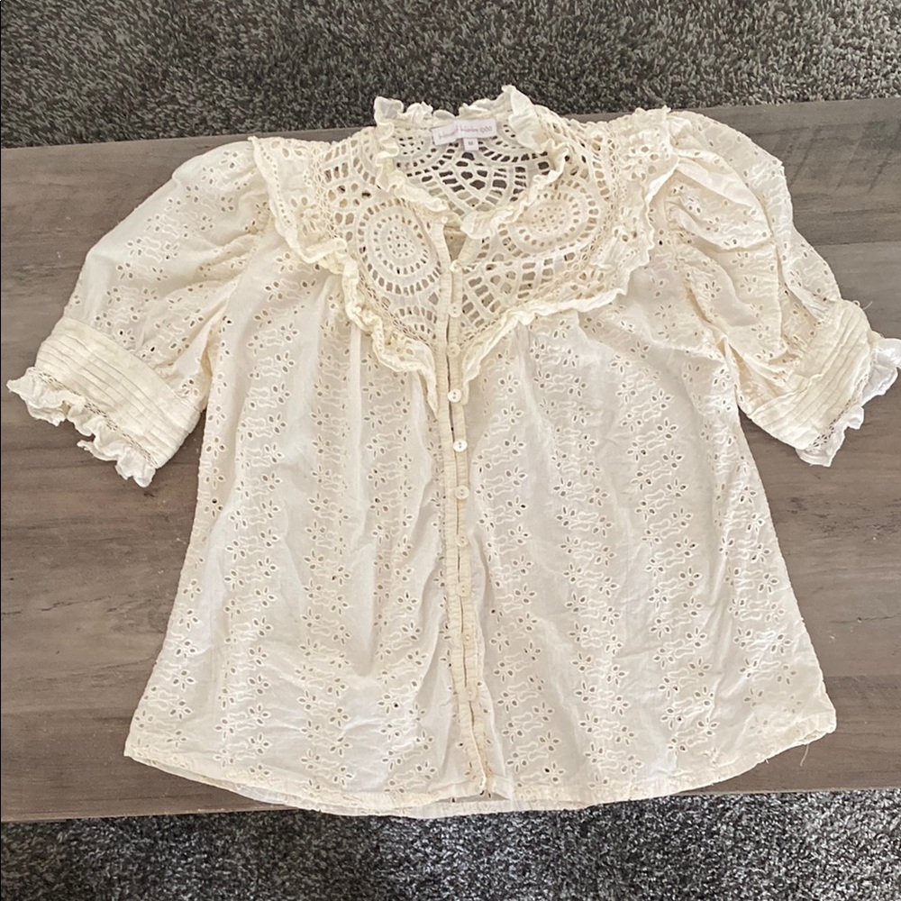 House of Harlow 1960 Cream Ruffled Bib Collar Blouse